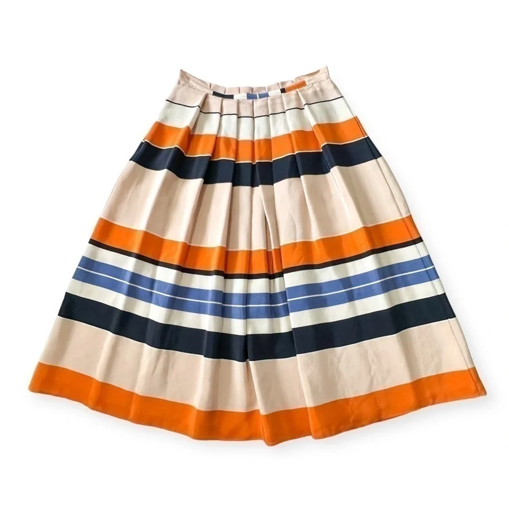 New with tag, L.K.Bennett Orange Caitlyn Striped Silk Skirt, Size 2